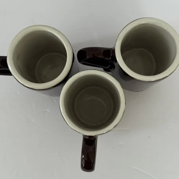 Vintage Brown Ceramic Tall Coffee Mugs Set of 3 Retro Stoneware Cups Diner Style - Picture 3 of 4